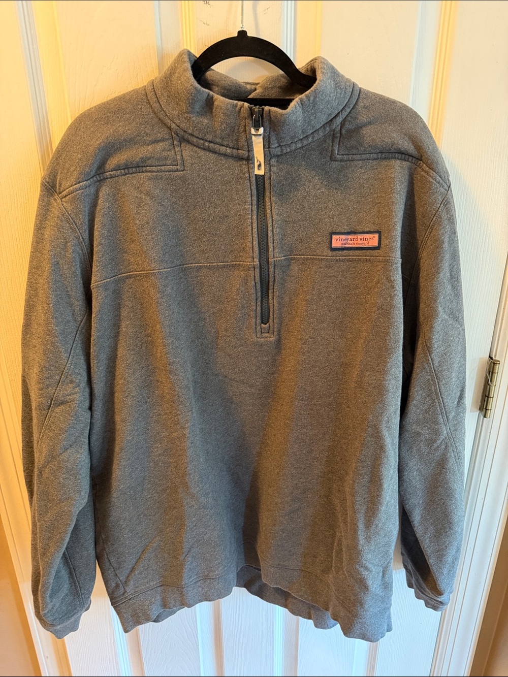 Vineyard Vines Men’s Gray Half-Zip Pullover with Pink Logo Patch